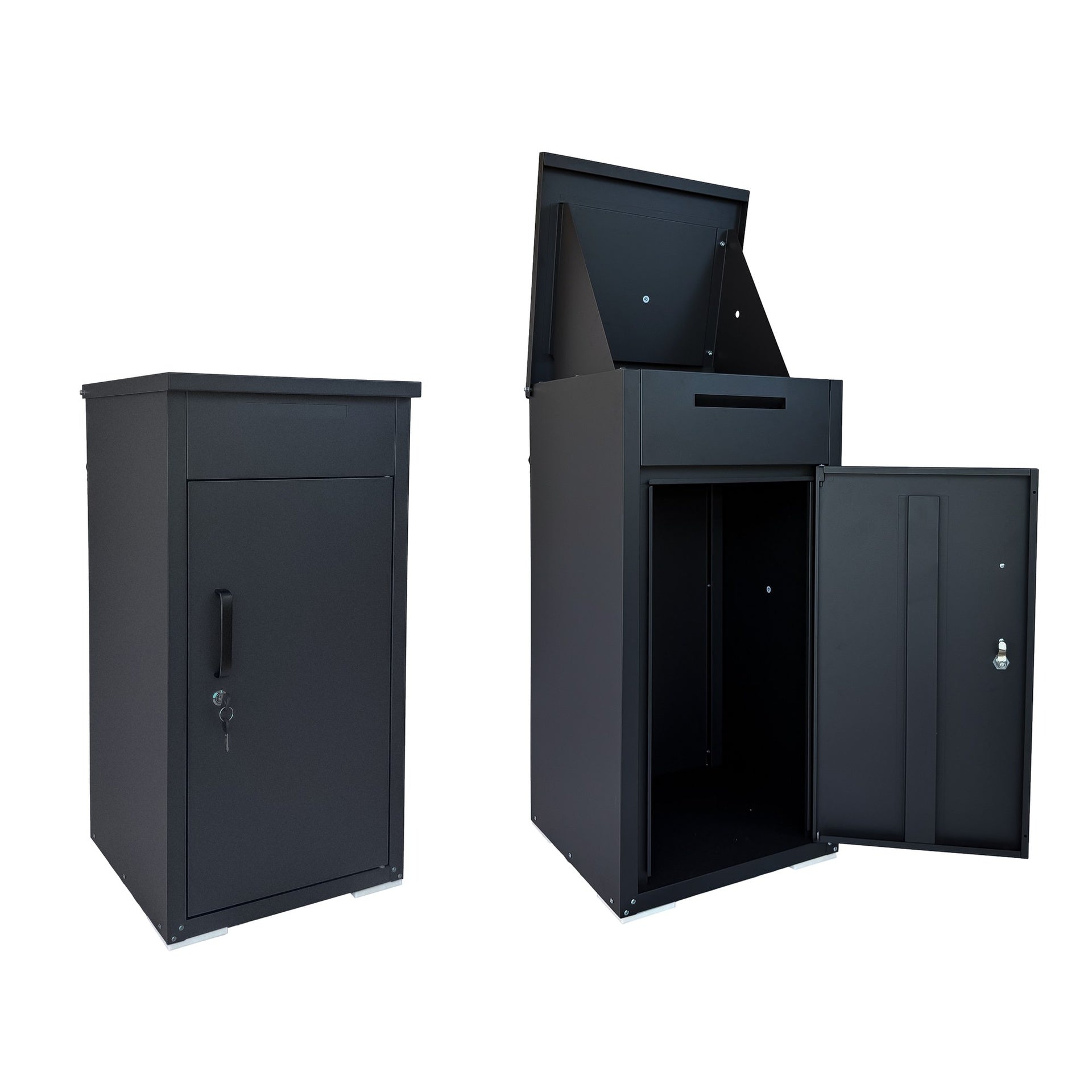 Package Delivery Box for Outside,  Cold-Rolled Steel Delivery Box for Packages & Mails, Anti-Theft Lockable Large Mailbox for Porch, House, Curbside, Black