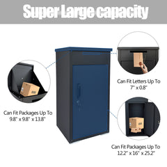 Package Delivery Box for Outside,  Cold-Rolled Steel Delivery Box for Packages & Mails, Anti-Theft Lockable Large Mailbox for Porch, House, Curbside, Black