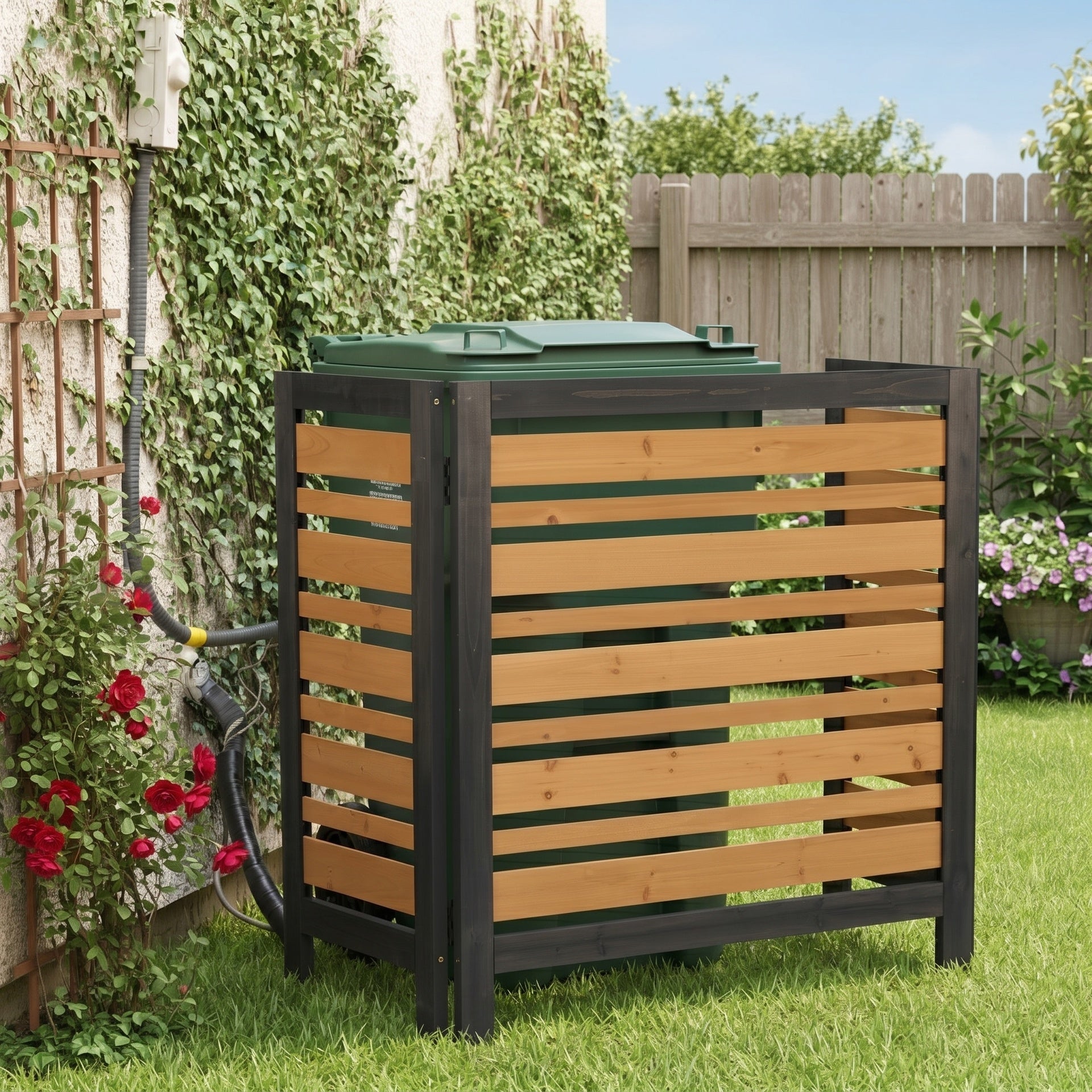 3-Panel Outdoor Air Conditioner Fence Screen, Outside Wood Privacy Fence, Backyard Garden Patio 38" W x 42" H
