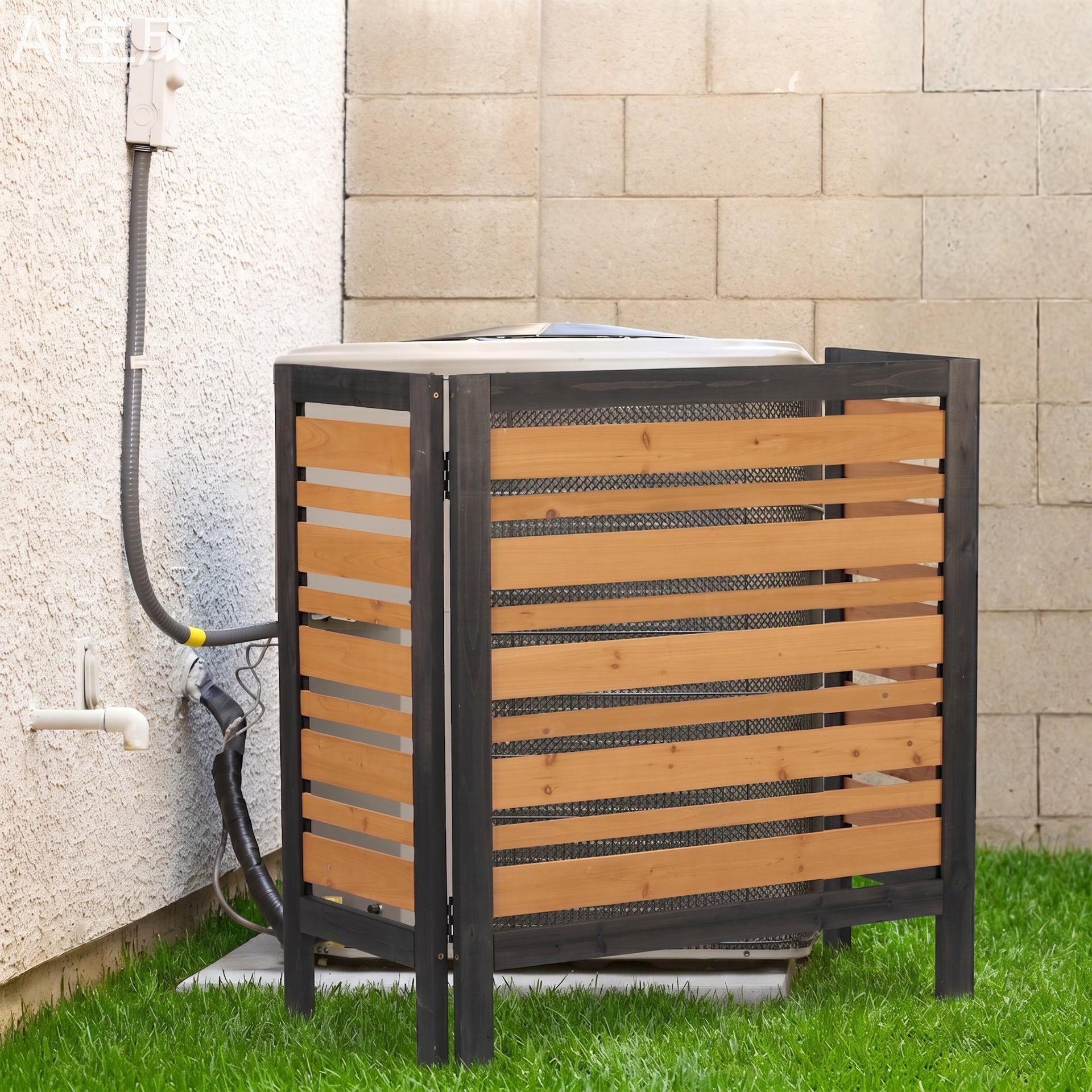 3-Panel Outdoor Air Conditioner Fence Screen, Outside Wood Privacy Fence, Backyard Garden Patio 38" W x 42" H