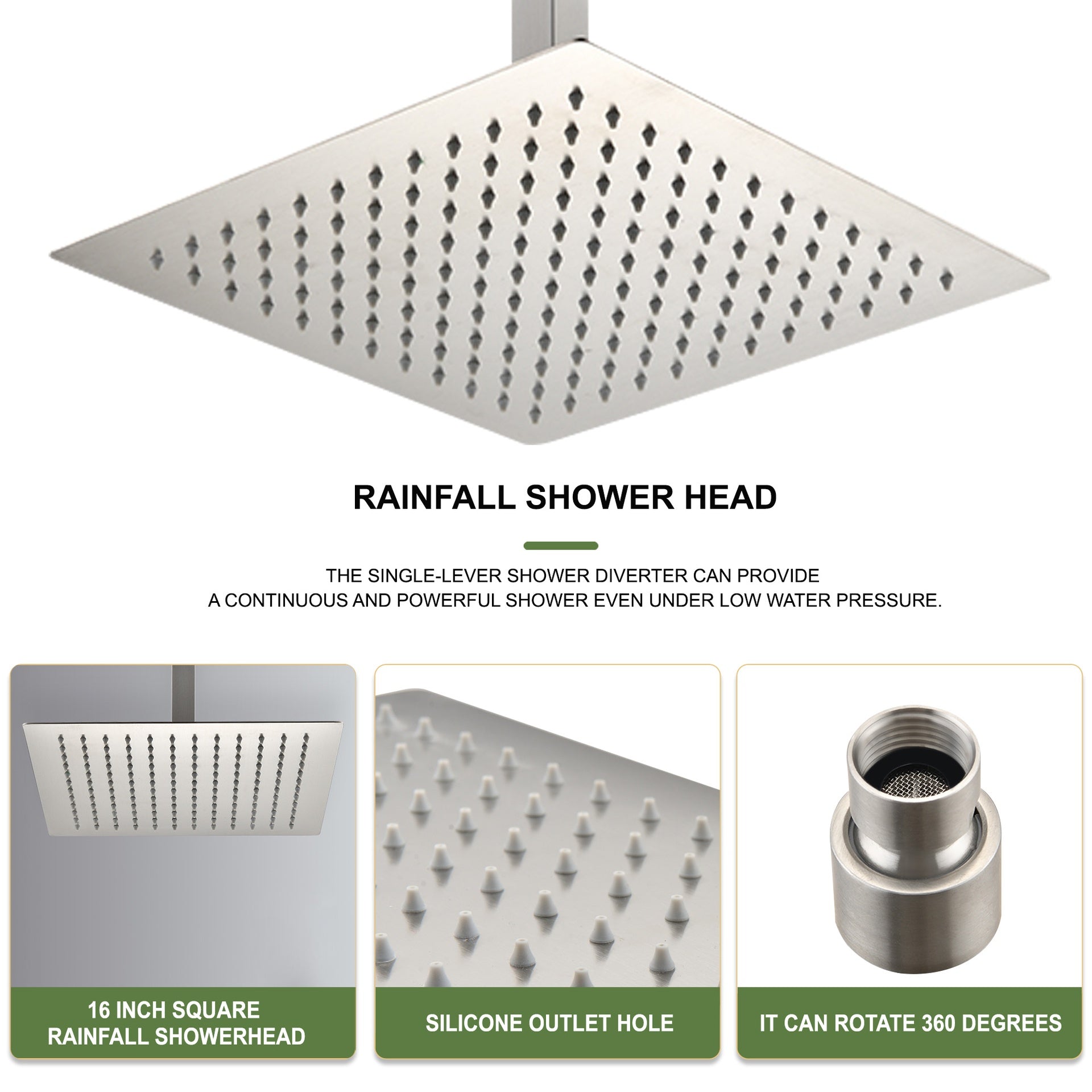 Rain Shower Head High Pressure Rainfall Showerhead Water Saving