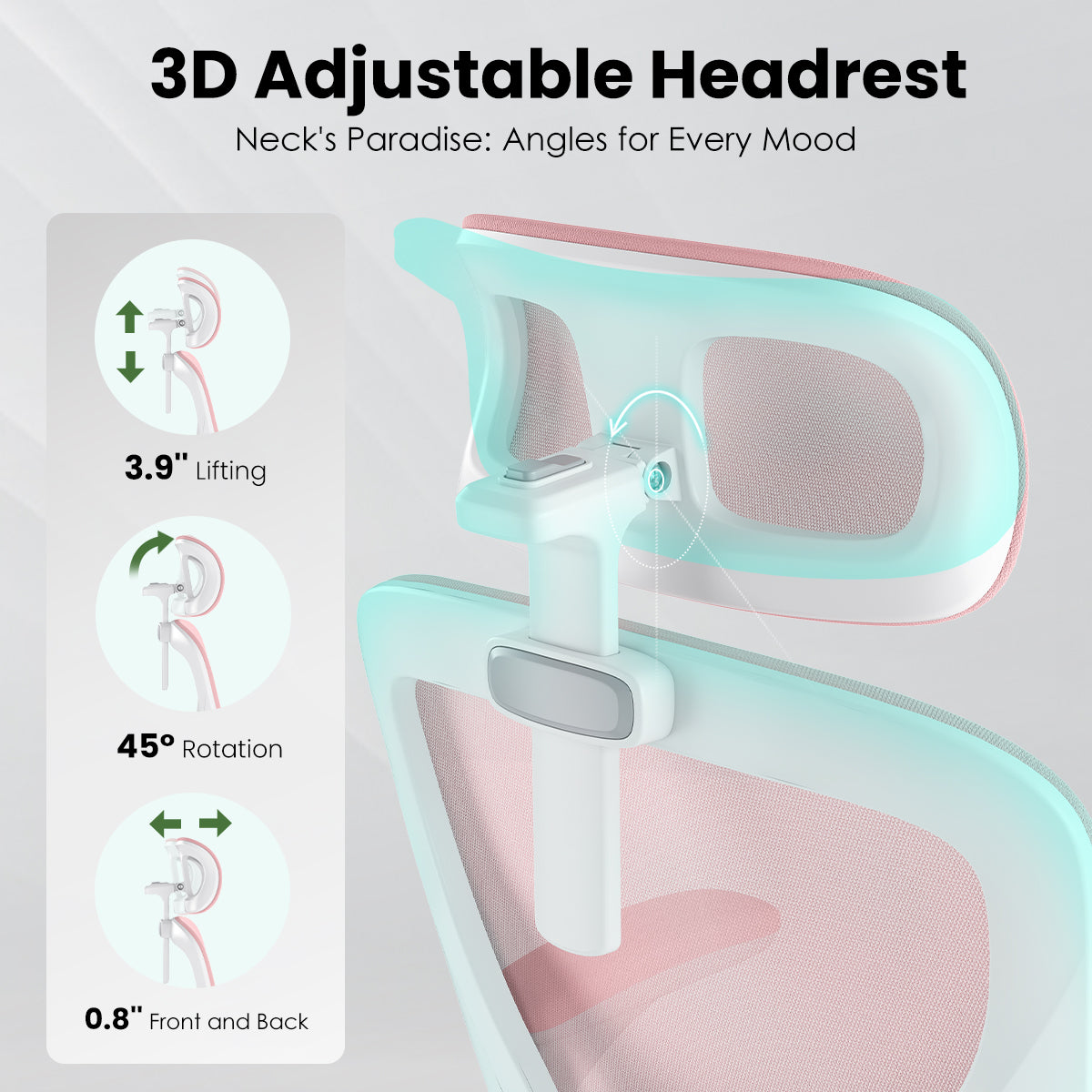 Ergonomic Office Chair, Home Office Desk Chair with Headrest, High Back Computer Chair with Armrests and Adjustable Lumbar Support for Home Office Study Room, White & Pink