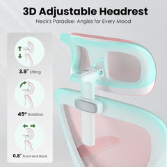 Ergonomic Office Chair, Home Office Desk Chair with Headrest, High Back Computer Chair with Armrests and Adjustable Lumbar Support for Home Office Study Room, White & Pink