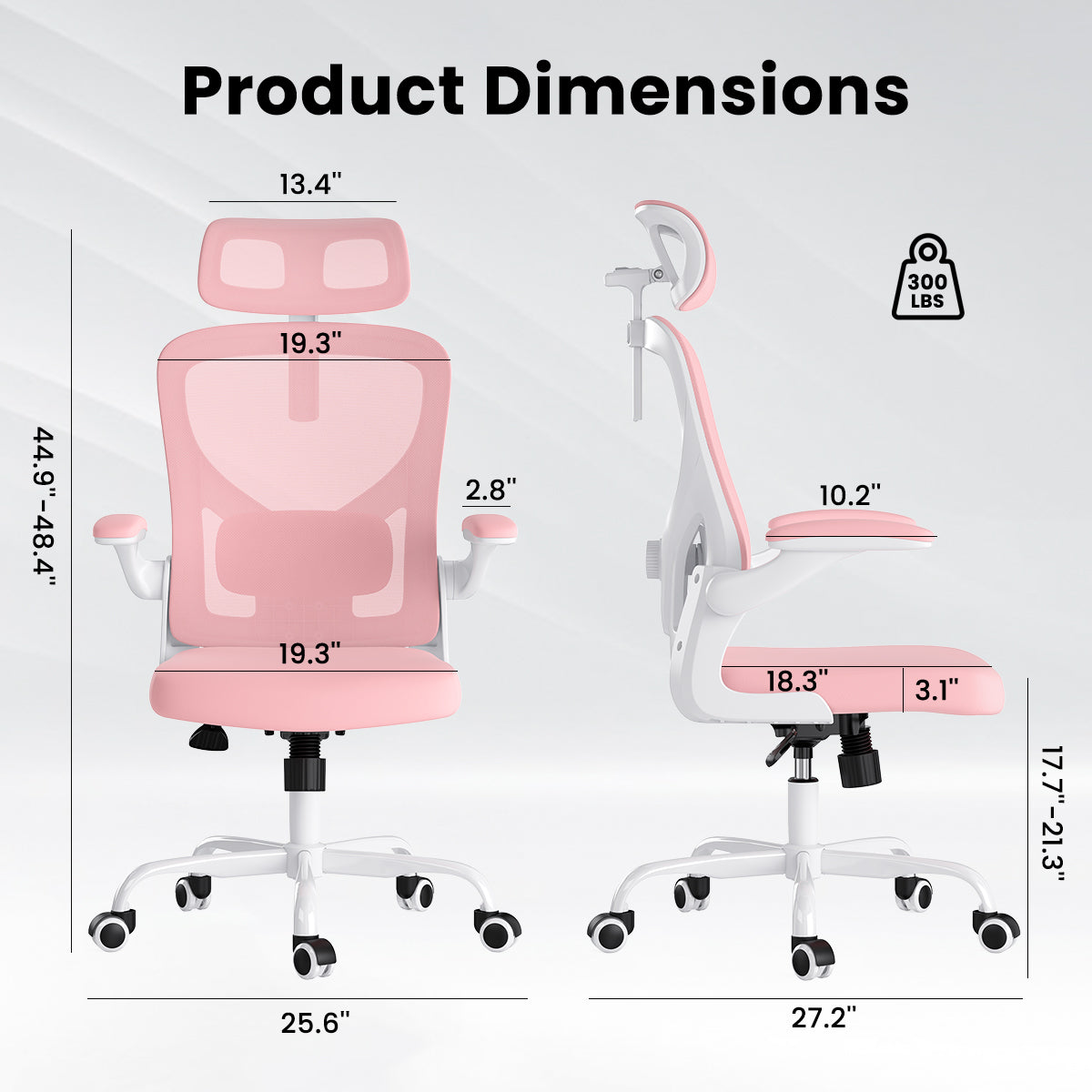 Ergonomic Office Chair, Home Office Desk Chair with Headrest, High Back Computer Chair with Armrests and Adjustable Lumbar Support for Home Office Study Room, White & Pink