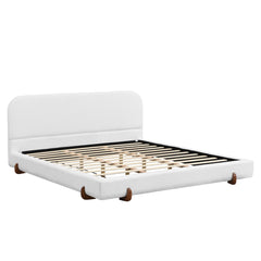 Unique Design, White Fabric and Solid Wood Legs Upholstered Bed Frame,California King