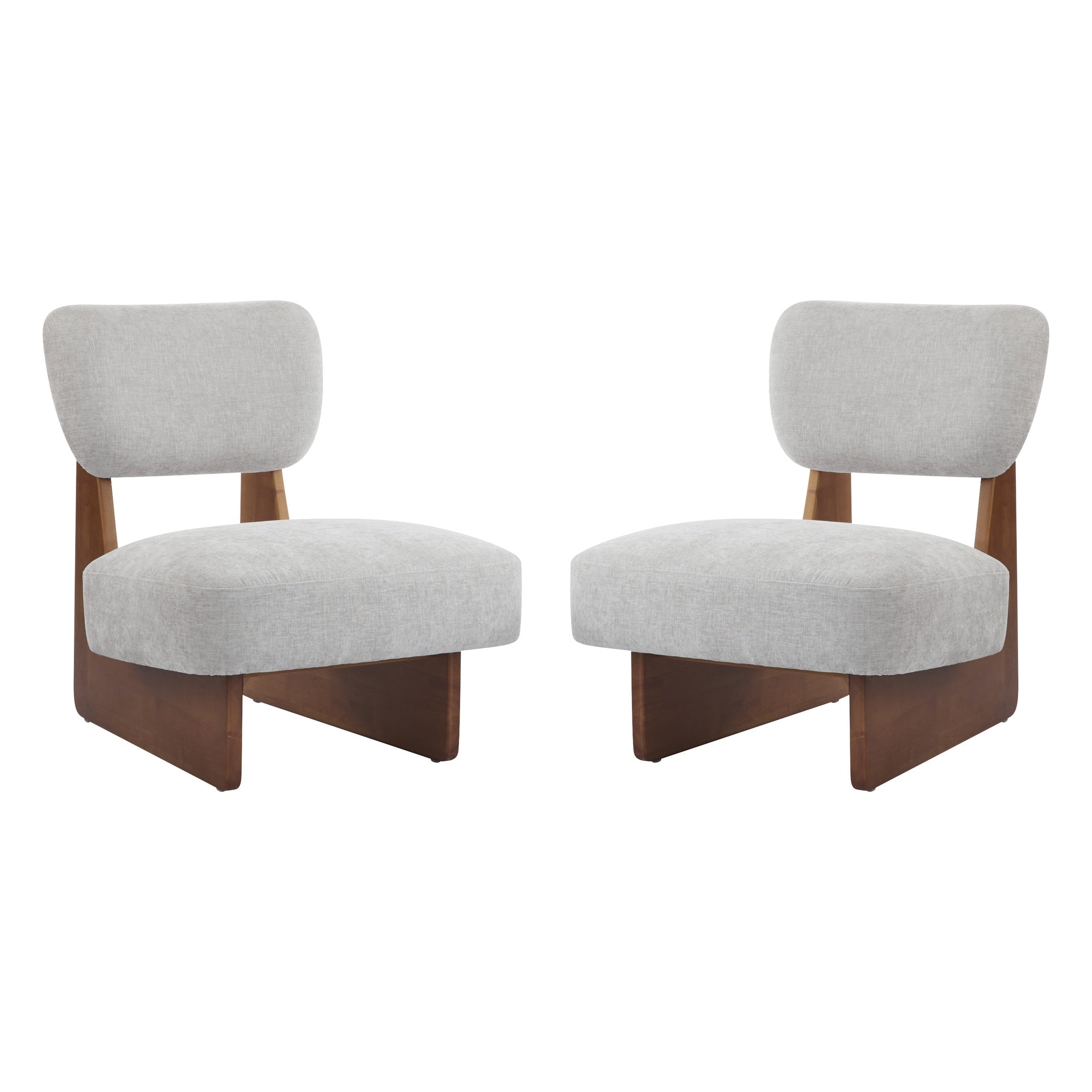 [Set of 2] Modern Grey Lounge Chair with Polyester Upholstery, Sturdy Wood Base With Walnut Finish, Minimalist and Stylish Accent Seating for Living Room, Bedroom, or Office