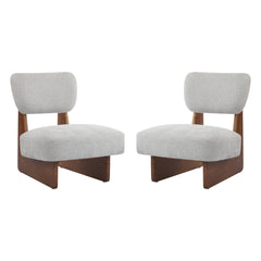 [Set of 2] Modern Grey Lounge Chair with Polyester Upholstery, Sturdy Wood Base With Walnut Finish, Minimalist and Stylish Accent Seating for Living Room, Bedroom, or Office