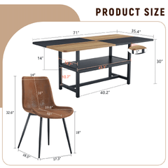 Table and chair set.71*35.4 inch Wooden And Black Spliced Dining Table With Storage Function In The Middle Of The Table Legs.Paired With 6 Technology-Fabric Brown Chairs With Curved Widened Cushion.