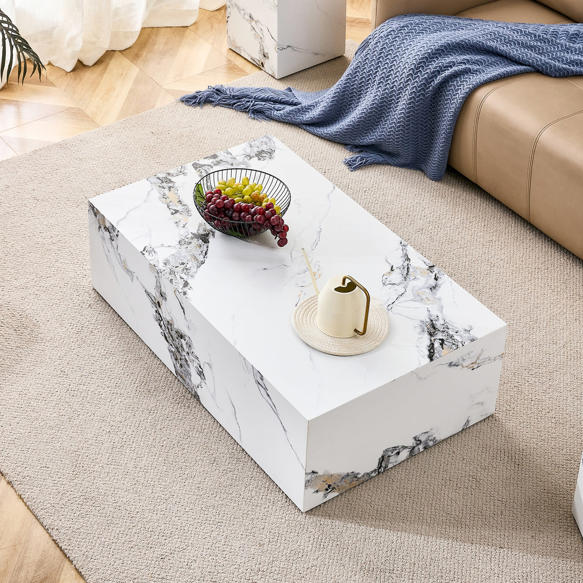 39.3*23.6*11.8 Inch White Marble Pattern MDF Coffee Table - Luxurious Design, Perfect Living Room Accent - Stylish and Durable Design. Suitable for various situations and scenes.W1151P194279