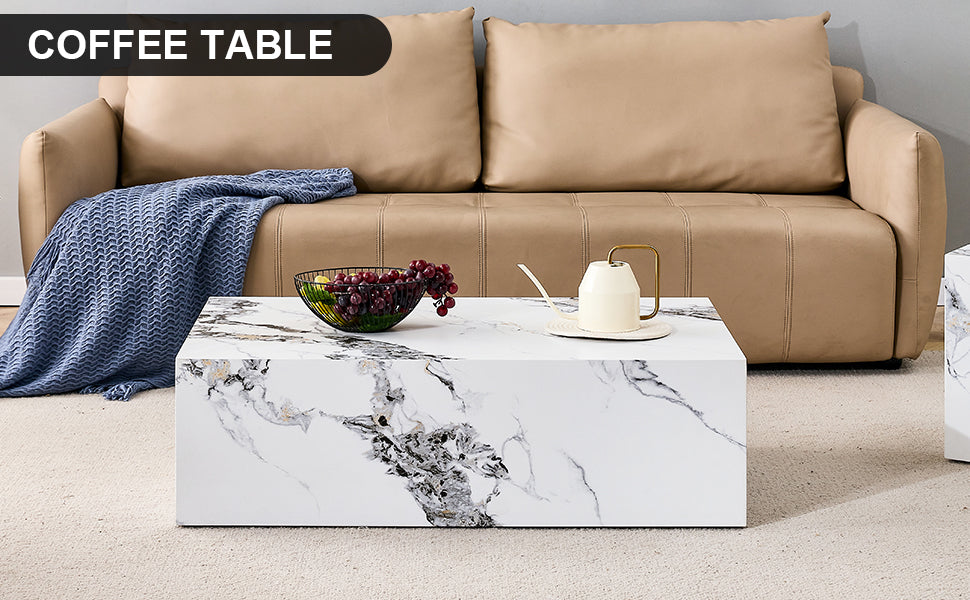 39.3*23.6*11.8 Inch White Marble Pattern MDF Coffee Table - Luxurious Design, Perfect Living Room Accent - Stylish and Durable Design. Suitable for various situations and scenes.W1151P194279