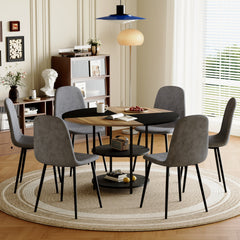 Table and chair set.A 47.3-inch diameter modern splicing circular dining table - double-layer storage.Paired With 6 Dark Gray Linen Fabric Chairs.Iron Pipe Spraying Chair Legs.W1151S03333