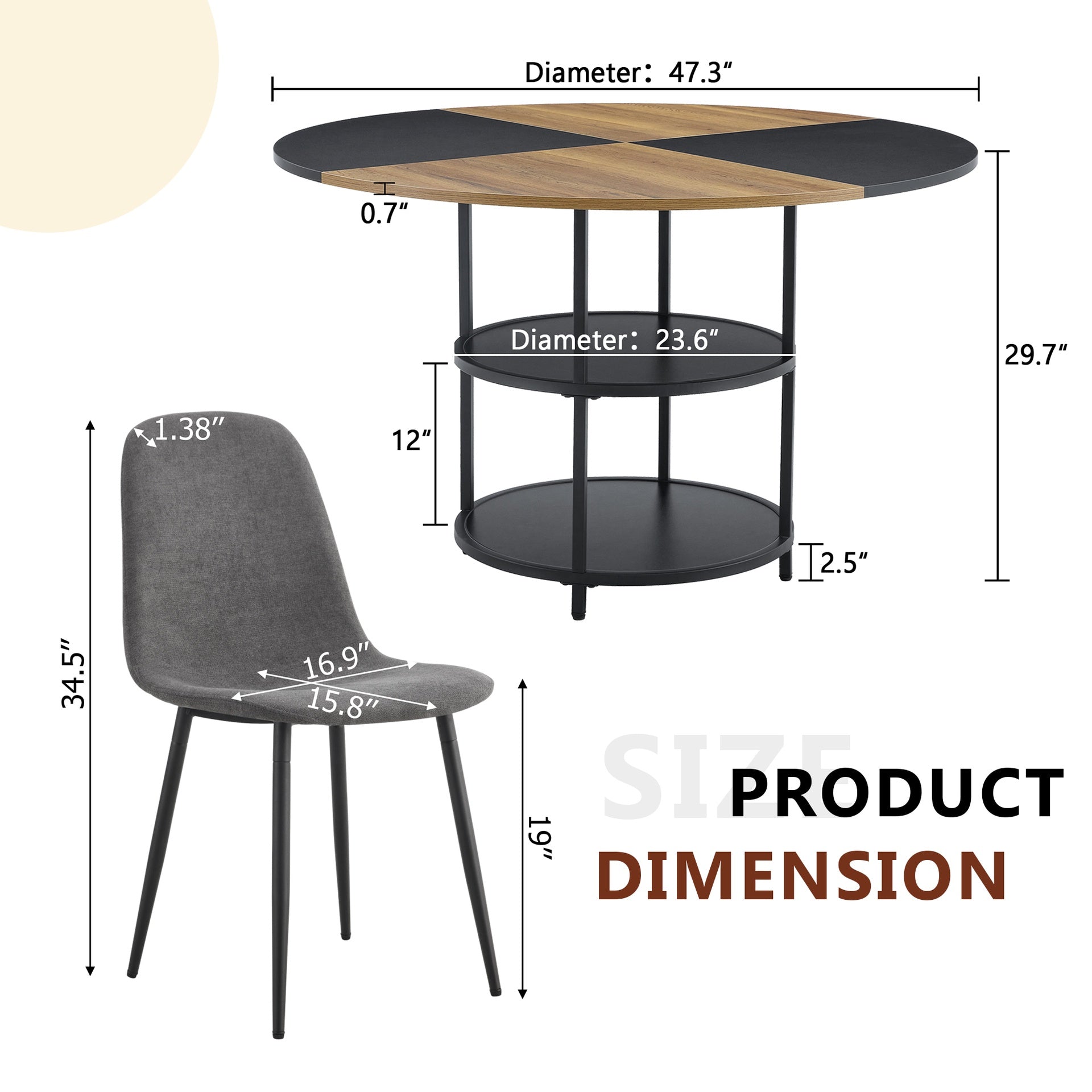 Table and chair set.A 47.3-inch diameter modern splicing circular dining table - double-layer storage.Paired With 6 Dark Gray Linen Fabric Chairs.Iron Pipe Spraying Chair Legs.W1151S03333