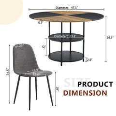Table and chair set.A 47.3-inch diameter modern splicing circular dining table - double-layer storage.Paired With 6 Dark Gray Linen Fabric Chairs.Iron Pipe Spraying Chair Legs.W1151S03333