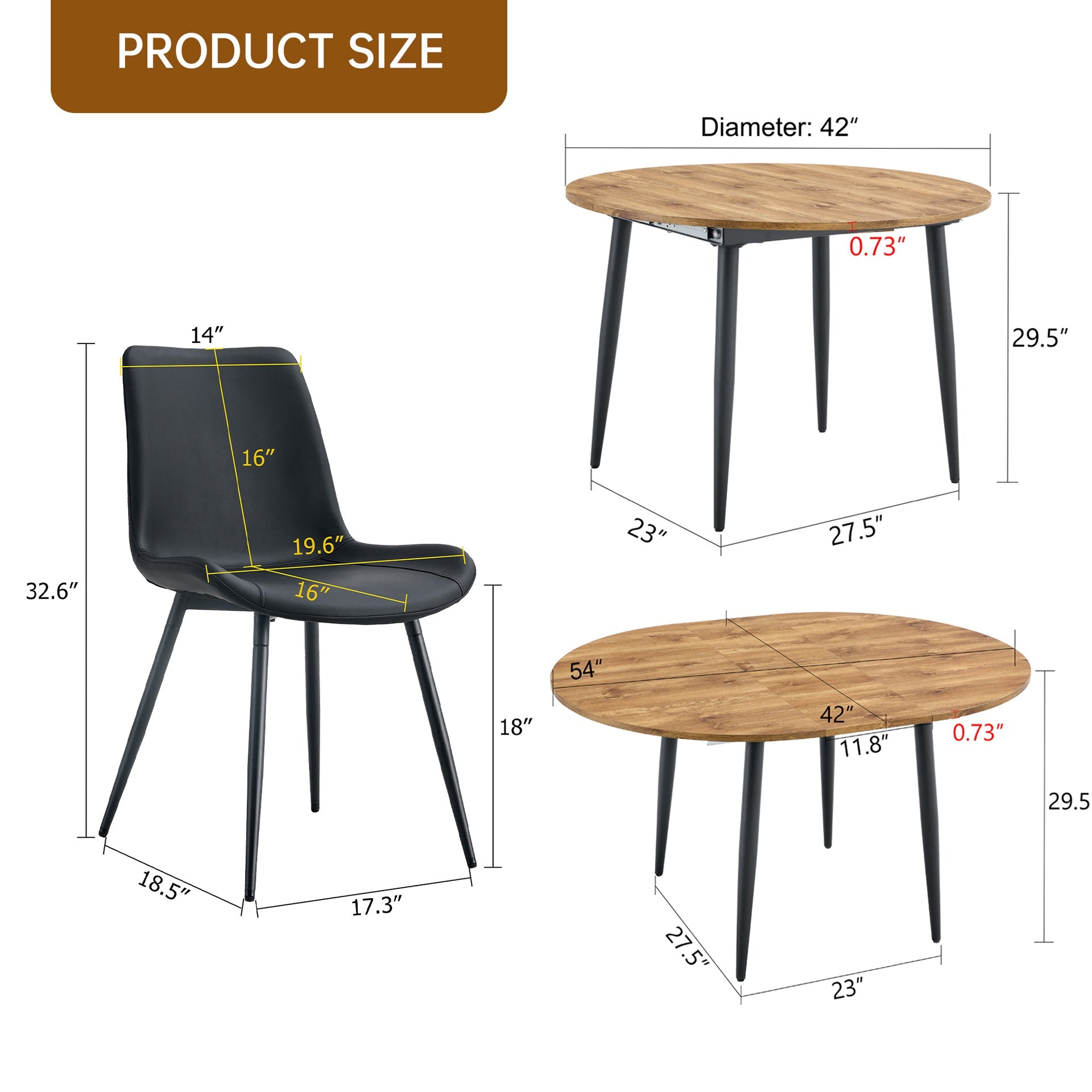 Table and chair set.Modern Extendable MDF Dining Table.Suitable for gatherings of different size.Paired with 6 Black Artificial PU Chairs With Curved Widened Cushion Design.