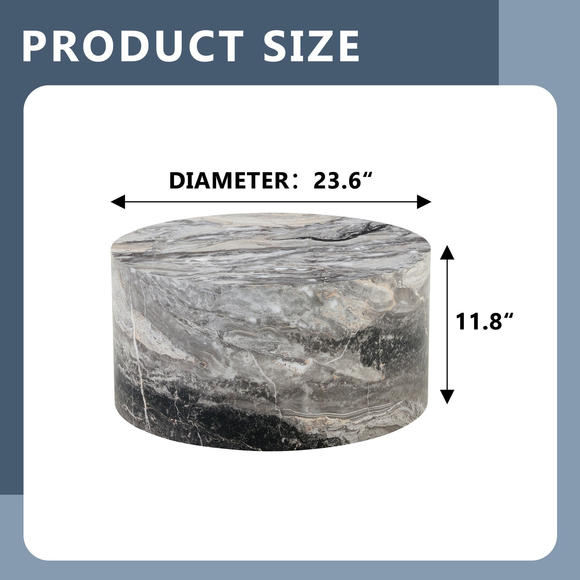 Simple Grey Marble Round MDF Coffee Table: 23.6" Diameter × 11.8" Height, Modern Minimalist Style, Perfect for Living Room, Apartment & Home Decor.No Need Assembly.