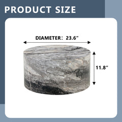 Simple Grey Marble Round MDF Coffee Table: 23.6" Diameter × 11.8" Height, Modern Minimalist Style, Perfect for Living Room, Apartment & Home Decor.No Need Assembly.