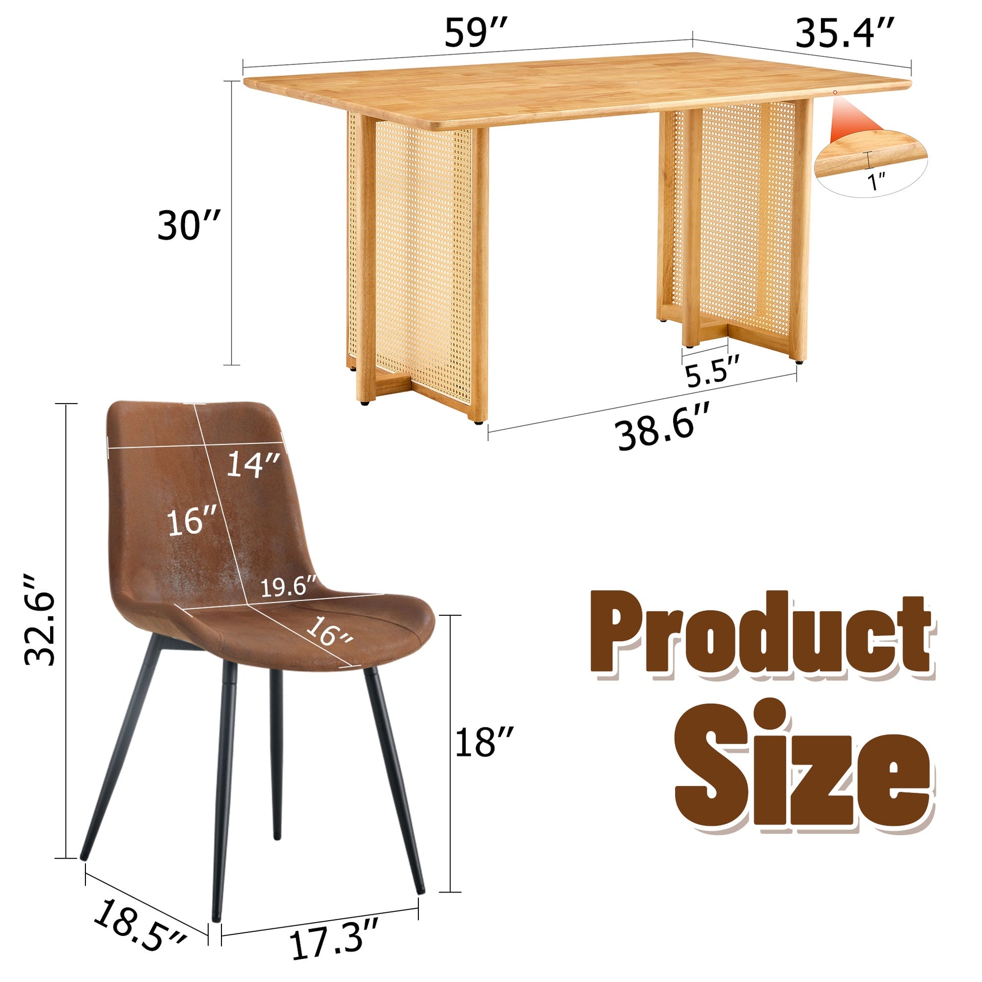 Table and chair set.Ancient Style Solid Wood Dining Table, Imitation Rattan Table Legs.6 Comfortable Technology-Fabric Brown Chairs With Curved Widened Cushion Design.