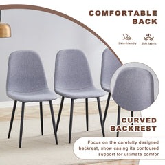 Table and chair set.Modern Multifunctional Lifting Platform,Natural Wood Grain Sticker MDF Desktop, Black Metal Legs.Paired with 4 Light Gray Linen-Cotton Material High Resilience Dining Chairs.