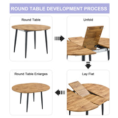 Table and chair set.Modern Extendable Wood MDF Dining Table.The table has a telescopic design, suitable for gatherings of different size.Paired with 6 chairs with PU cushions and black metal legs.