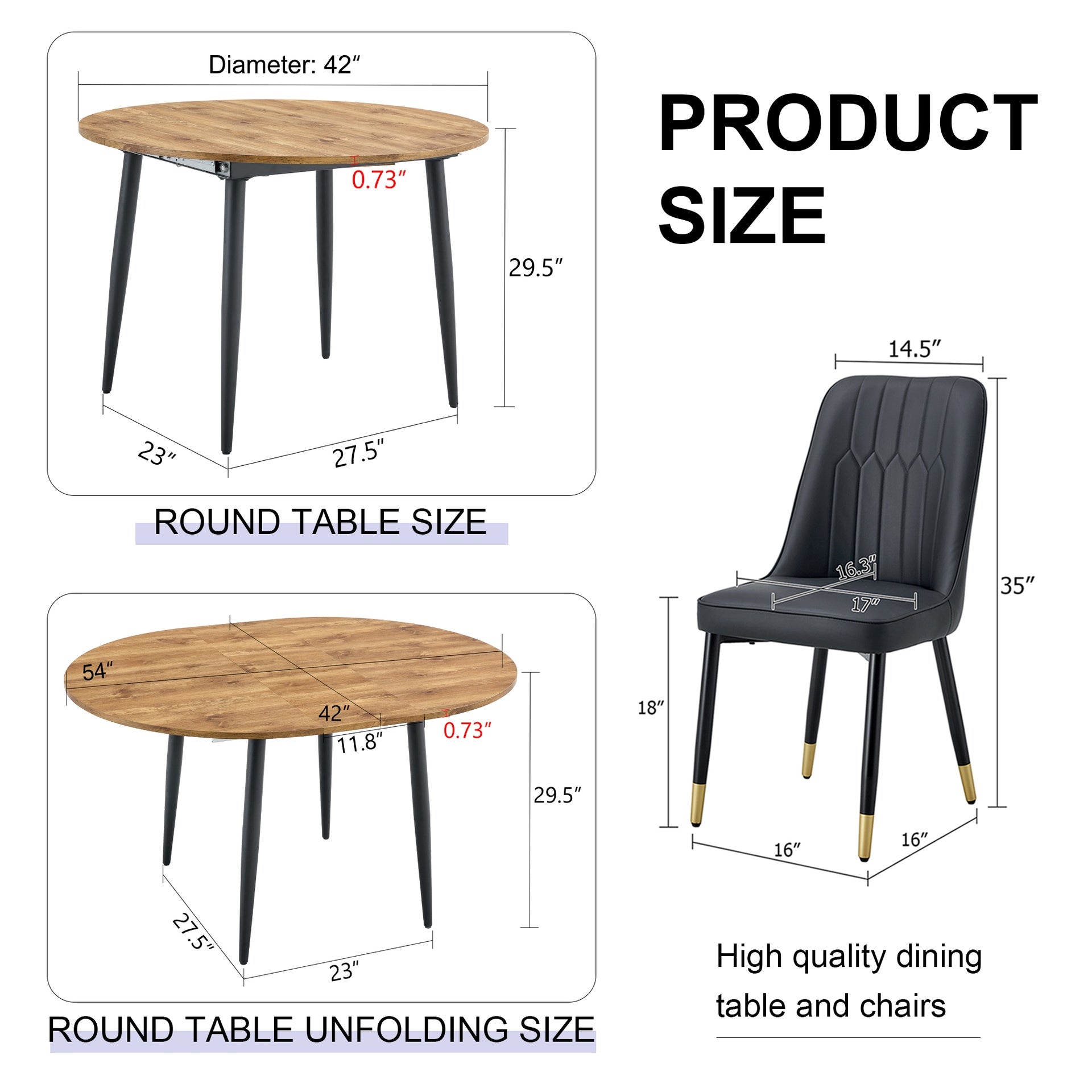 Table and chair set.Modern Extendable Wood MDF Dining Table.The table has a telescopic design, suitable for gatherings of different size.Paired with 6 chairs with PU cushions and black metal legs.