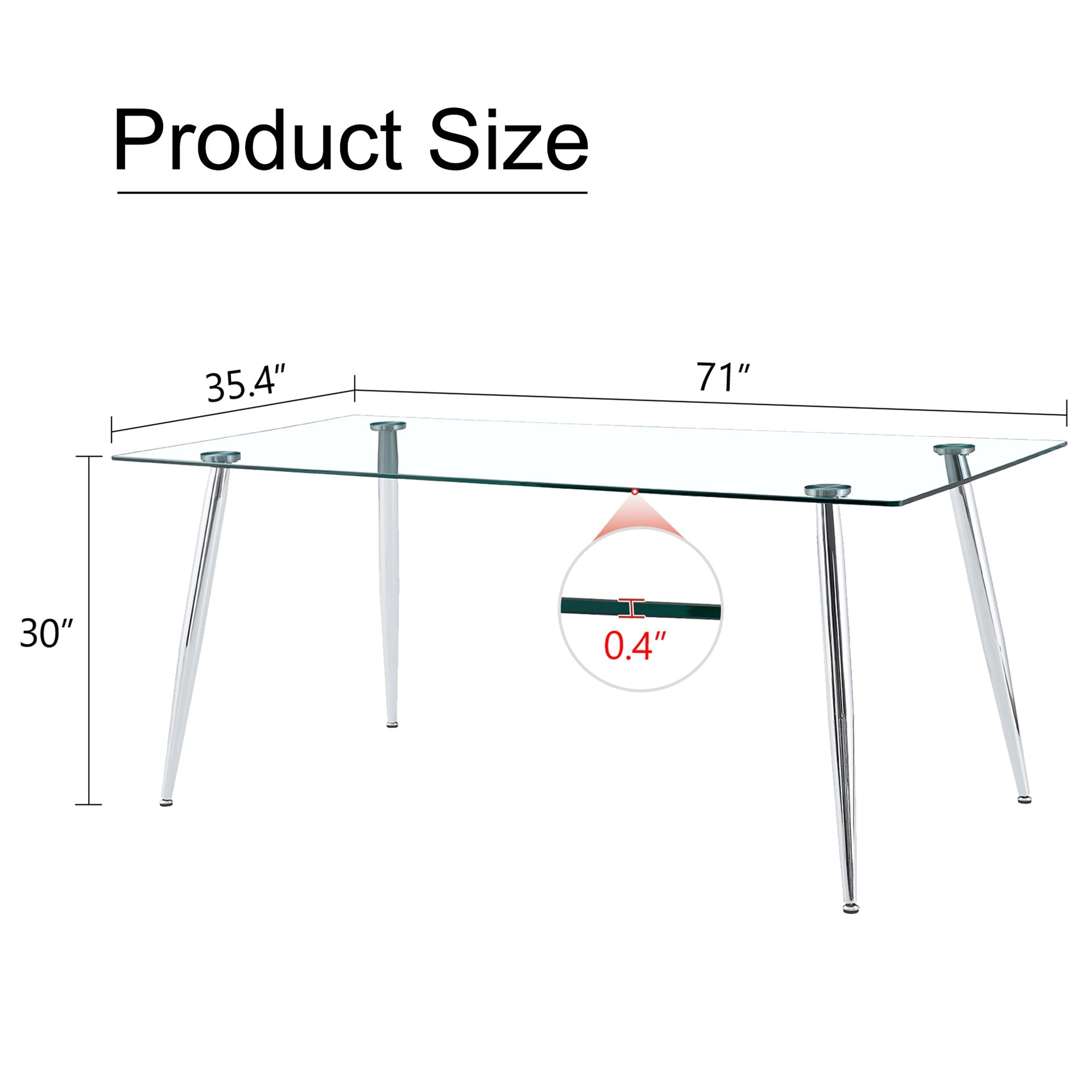 Modern rectangular glass dining table, suitable for 4-6 people, with tempered glass countertop and silver metal table legs, writing desk, suitable for kitchen, dining room and living room.W1151S01595