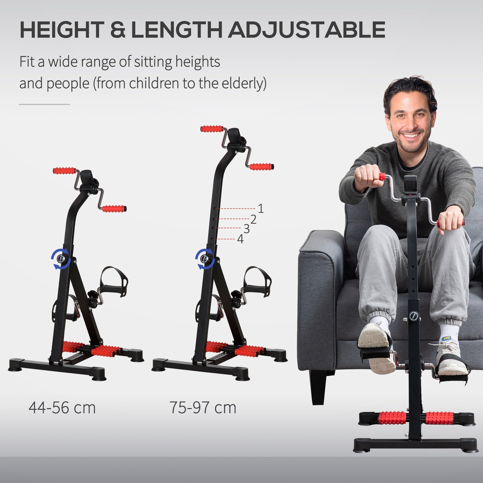 Soozier Pedal Exerciser, Hand Arm Knee and Leg Exercise Machine for Seniors, Height-adjustable, with LCD Display and Foot Massage Roller