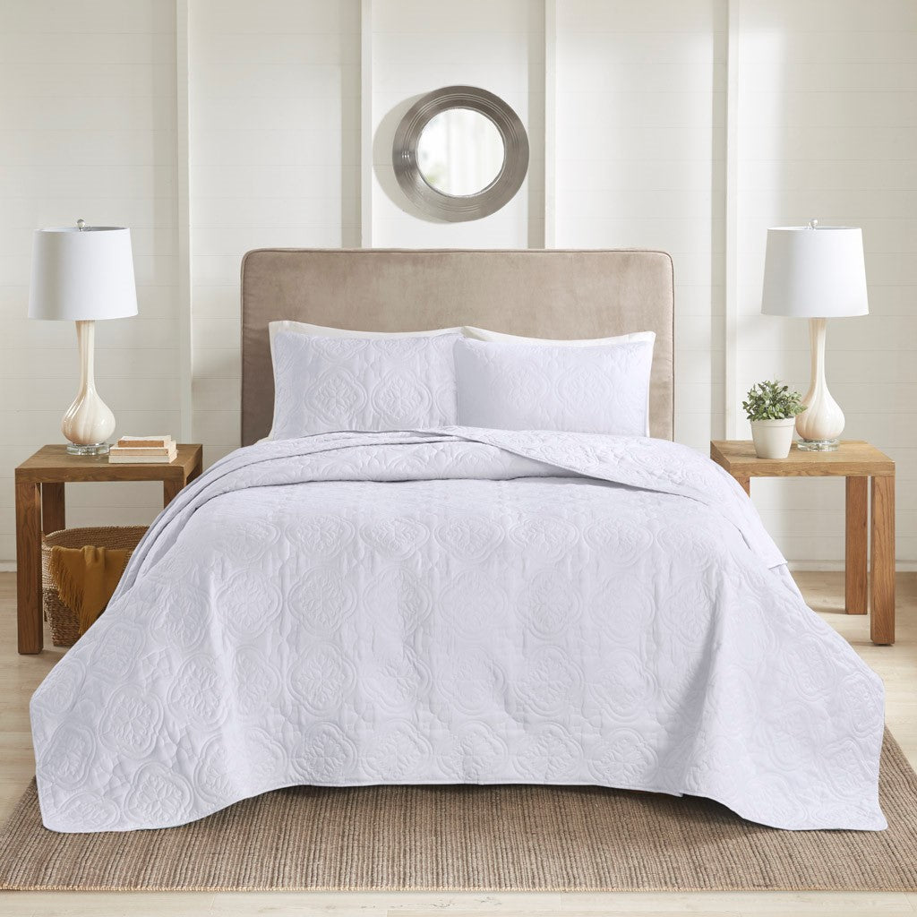 3 Piece Reversible Bedspread Set White Full/Queen