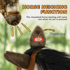Qaba Ride on Horse, Riding Horse with Neighing Sound, Saddle, Stirrups, Ride on Animal for Kids Boys Girls 3-8 Years Old, Brown