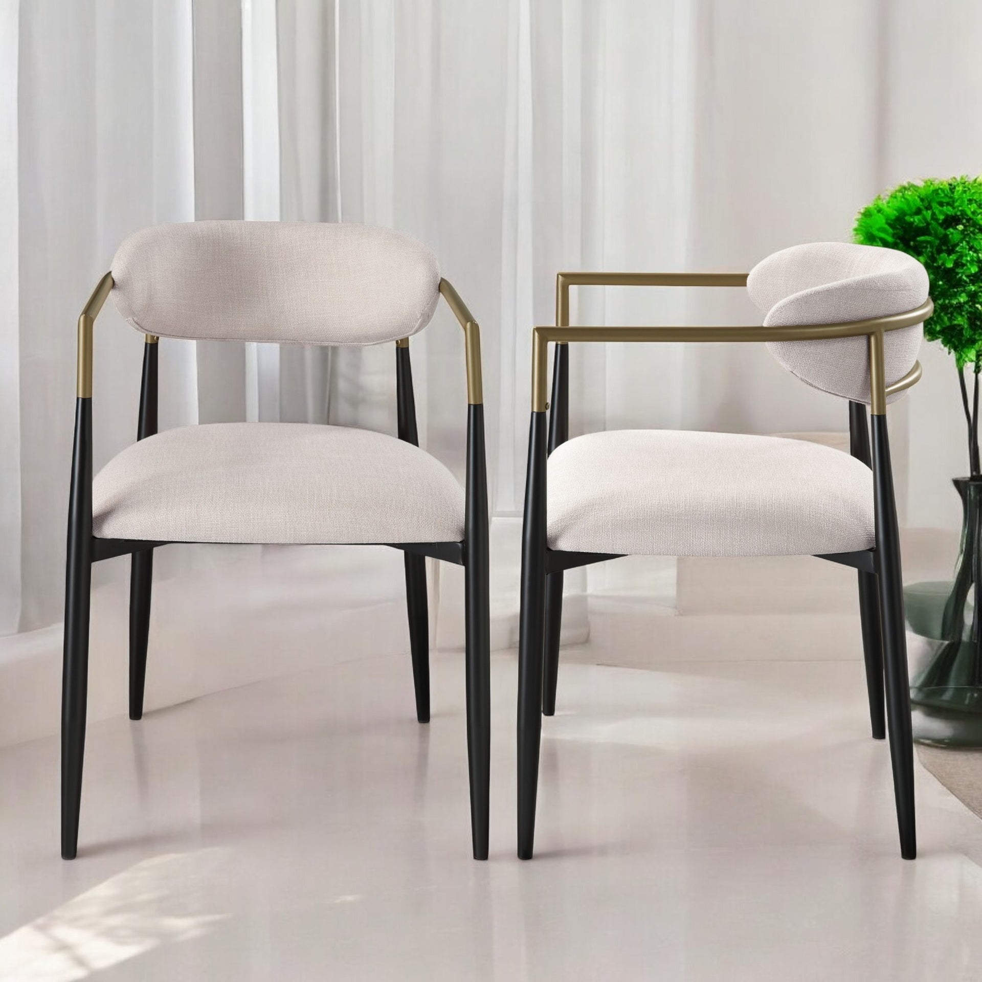 Jaramillo Beige Linen & Black Finish Side Chair (Set of 2)