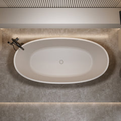 59'' Freestanding Bathtub Resin Stone Soaking Bathtub Solid Surface Modern Tubs with Overflow and Pop-up Drain