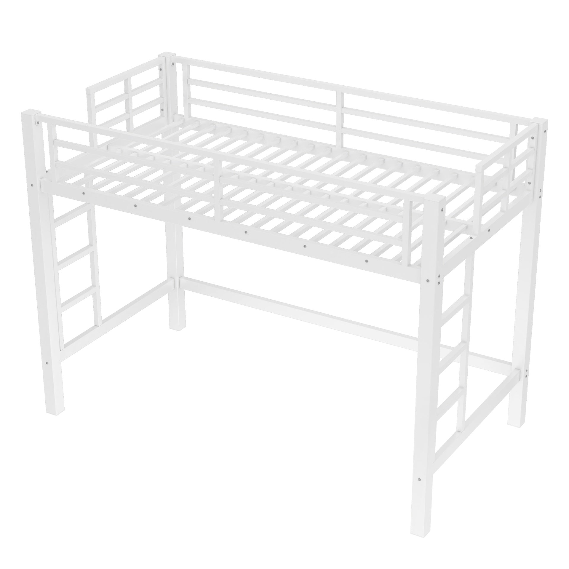 Twin XL Size Metal Loft Bed, Loft Bed with Easy Climbing Ladder and Guardrails , White