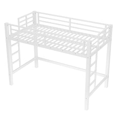 Twin XL Size Metal Loft Bed, Loft Bed with Easy Climbing Ladder and Guardrails , White