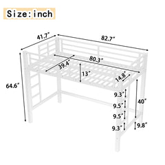Twin XL Size Metal Loft Bed, Loft Bed with Easy Climbing Ladder and Guardrails , White