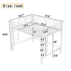 Full Size Metal Loft Bed, Loft Bed with Easy Climbing Ladder and Guardrails , White