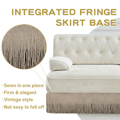 L-Shaped Breathable Comfort Velvet Fabric,Tassel Skirt Chesterfield Style Sofa,Free Combination,Slightly Curved Square Armrests,Premium Wooden Base,Easy to Assemble,For Living Room,Bedroom,Beige