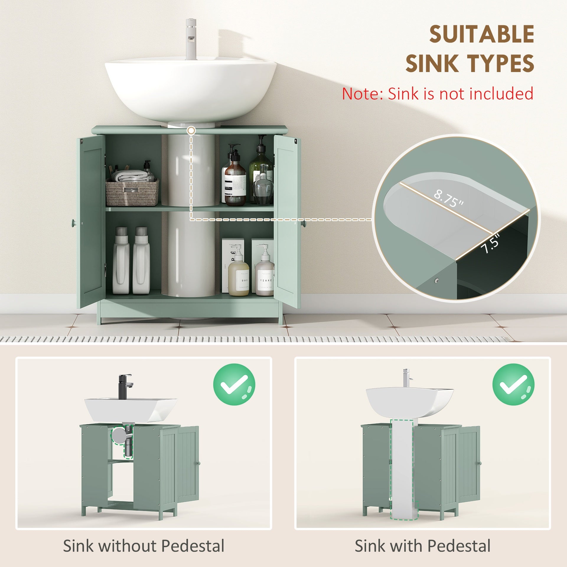 Bathroom Vanity Cabinet, Under Sink Bathroom Cabinet with 2 Doors and Adjustable Shelf  (Without bathroom basin)