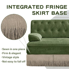 With 2 Ottoman, Breathable Comfort Velvet Fabric, Tassel Skirt Chesterfield Style Sofa, Free Combination,Slightly Curved Square Armrests, Premium Wooden Base, Easy to Assemble,For Living Room,Green