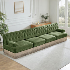 135" Soft Velvet Fabric,Button Tufted Design Chesterfield Style Sofa,Tassel Skir,Modular Combination Design,Premium Wooden Base,Easy to Assemble,High-density high resilience foam,For Lounge,Green