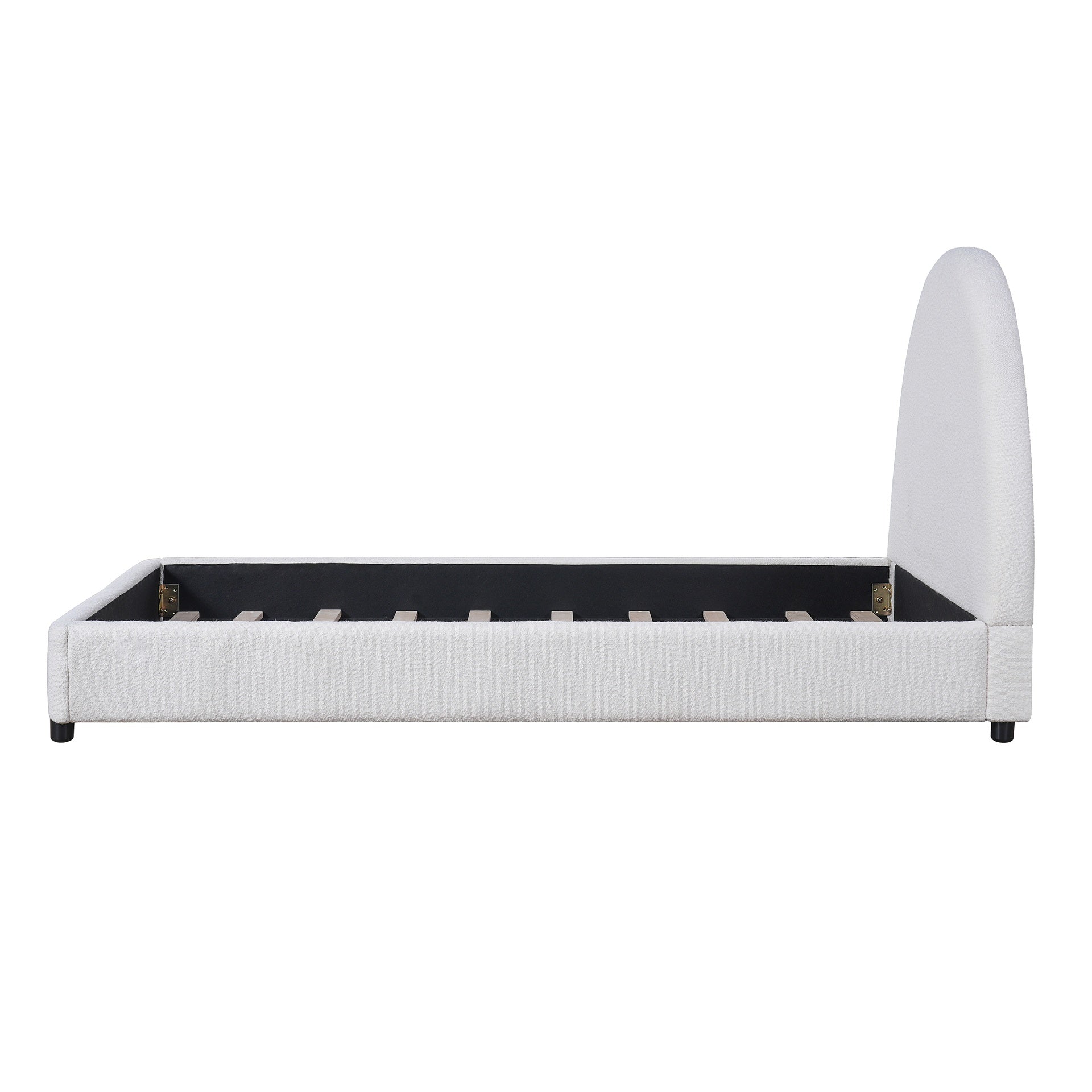 Twin Size Bed Frame With Boucle Upholstered Round Curved Headboard, White