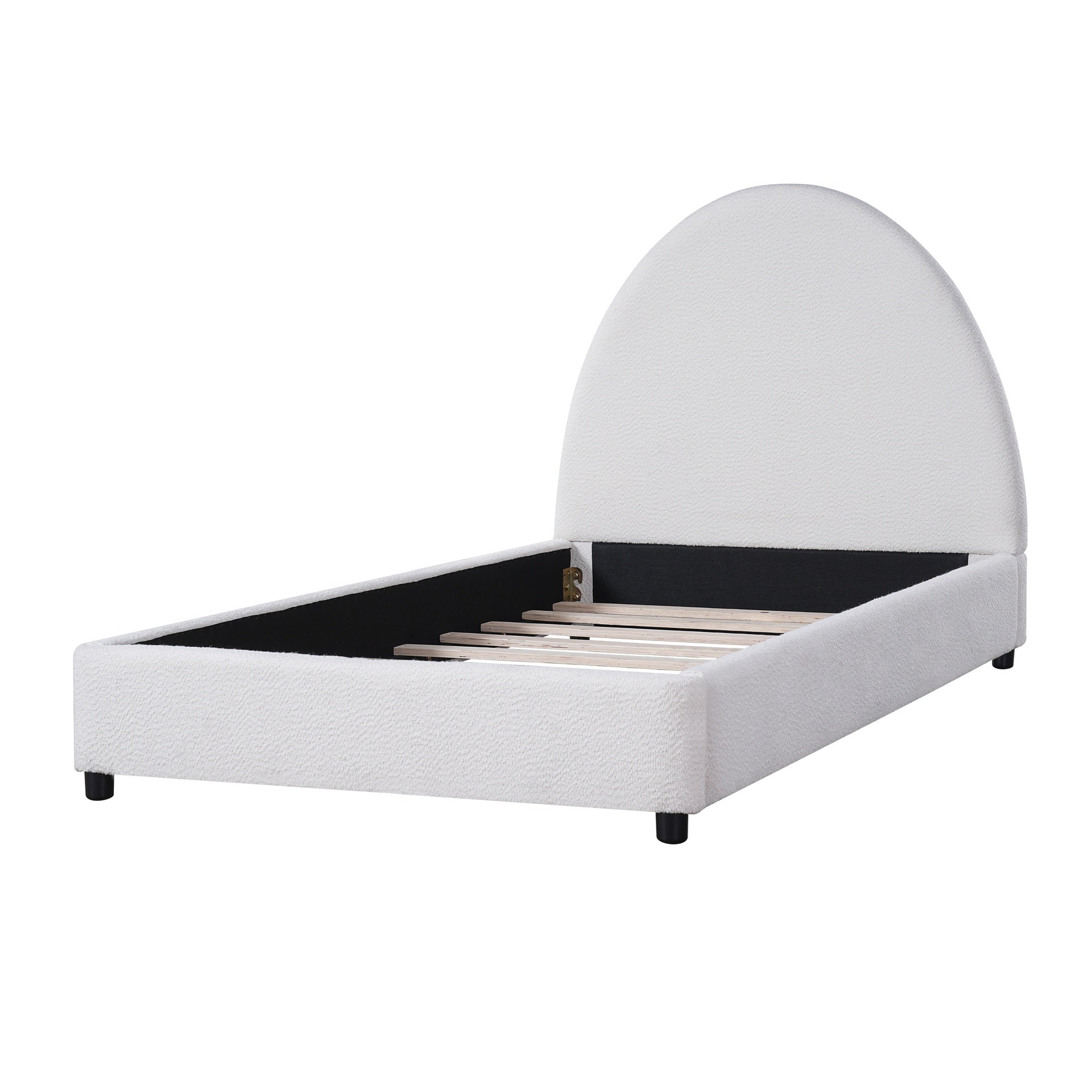 Twin Size Bed Frame With Boucle Upholstered Round Curved Headboard, White