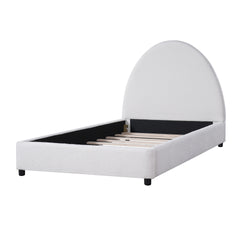 Twin Size Bed Frame With Boucle Upholstered Round Curved Headboard, White