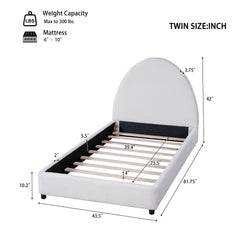 Twin Size Bed Frame With Boucle Upholstered Round Curved Headboard, White