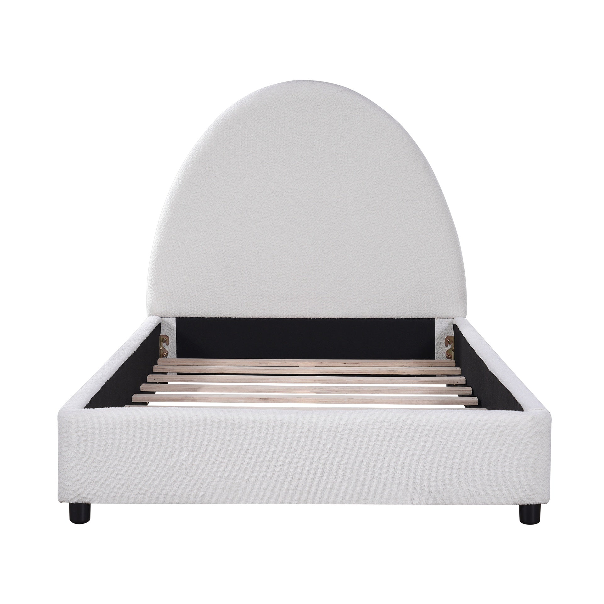 Twin Size Bed Frame With Boucle Upholstered Round Curved Headboard, White