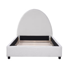 Twin Size Bed Frame With Boucle Upholstered Round Curved Headboard, White