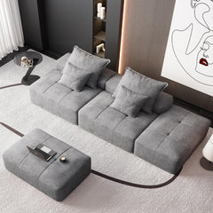 Modern Oversized Modular Sectional Sofa with 2 Ottoman and 2 seat,Sparkling Chenille Fabric Soft Cushion Sofa with 4 Pillows,4 PCS DIY Combination Tufted Sofa,No Assembly Required,GREY