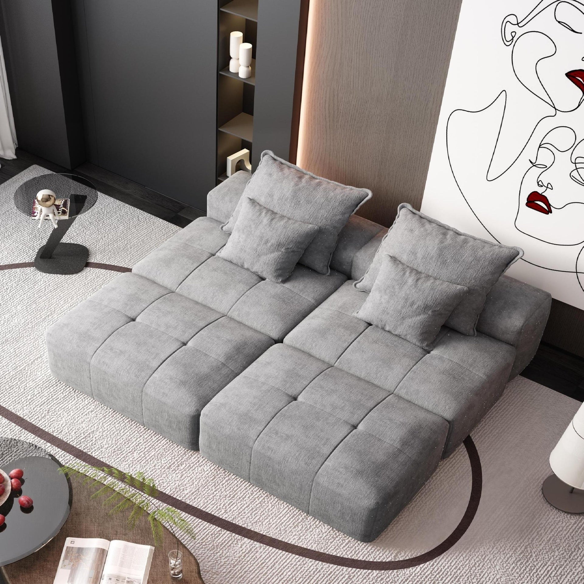 Modern Oversized Modular Sectional Sofa with 2 Ottoman and 2 seat,Sparkling Chenille Fabric Soft Cushion Sofa with 4 Pillows,4 PCS DIY Combination Tufted Sofa,No Assembly Required,GREY
