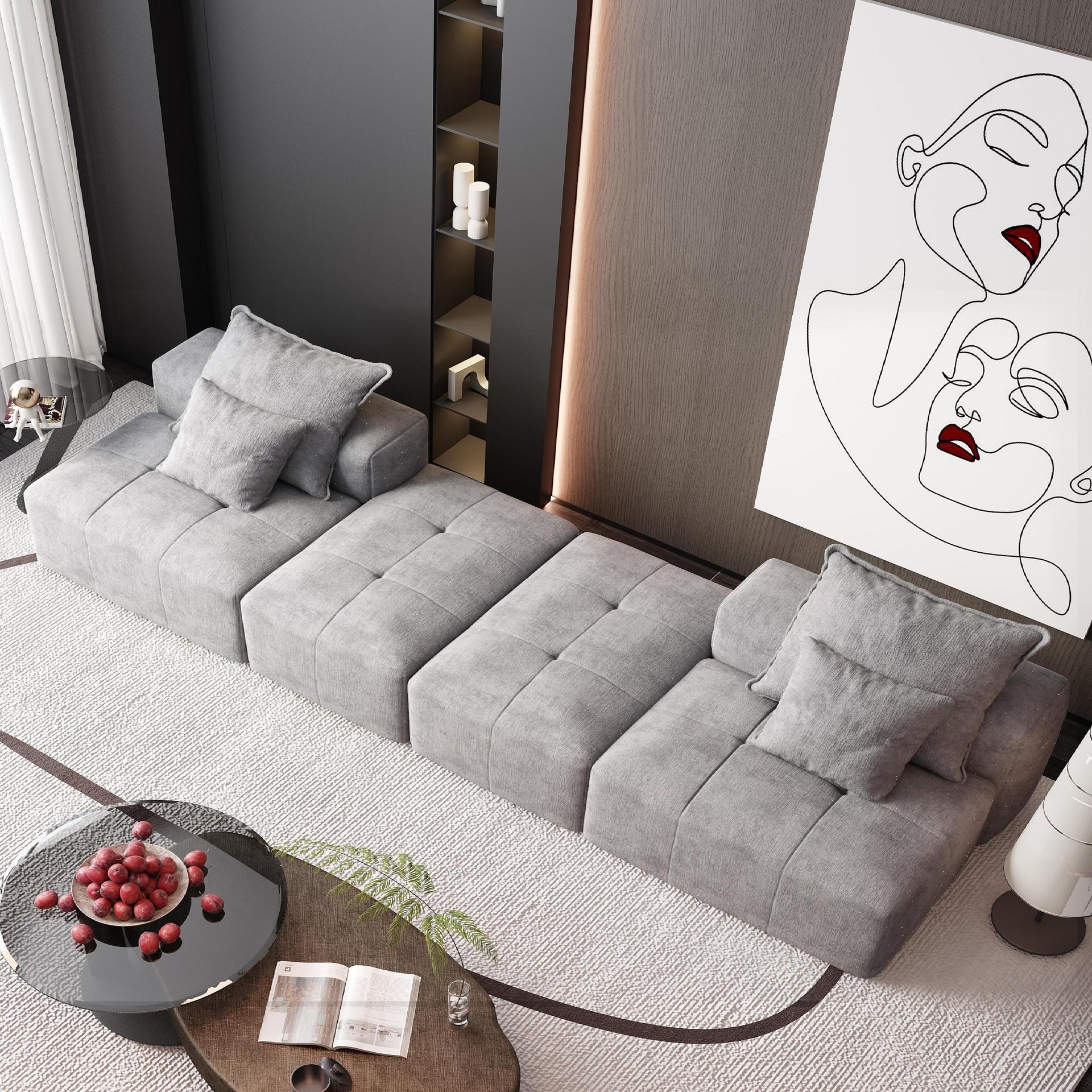 Modern Oversized Modular Sectional Sofa with 2 Ottoman and 2 seat,Sparkling Chenille Fabric Soft Cushion Sofa with 4 Pillows,4 PCS DIY Combination Tufted Sofa,No Assembly Required,GREY