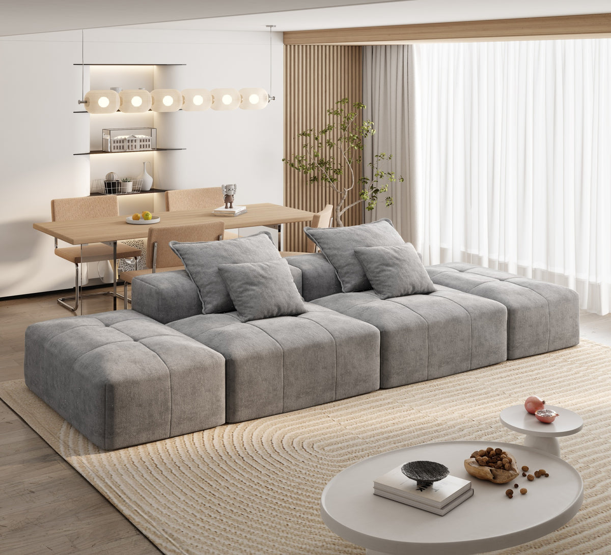 Modern Oversized Modular Sectional Sofa with 2 Ottoman and 2 seat,Sparkling Chenille Fabric Soft Cushion Sofa with 4 Pillows,4 PCS DIY Combination Tufted Sofa,No Assembly Required,GREY
