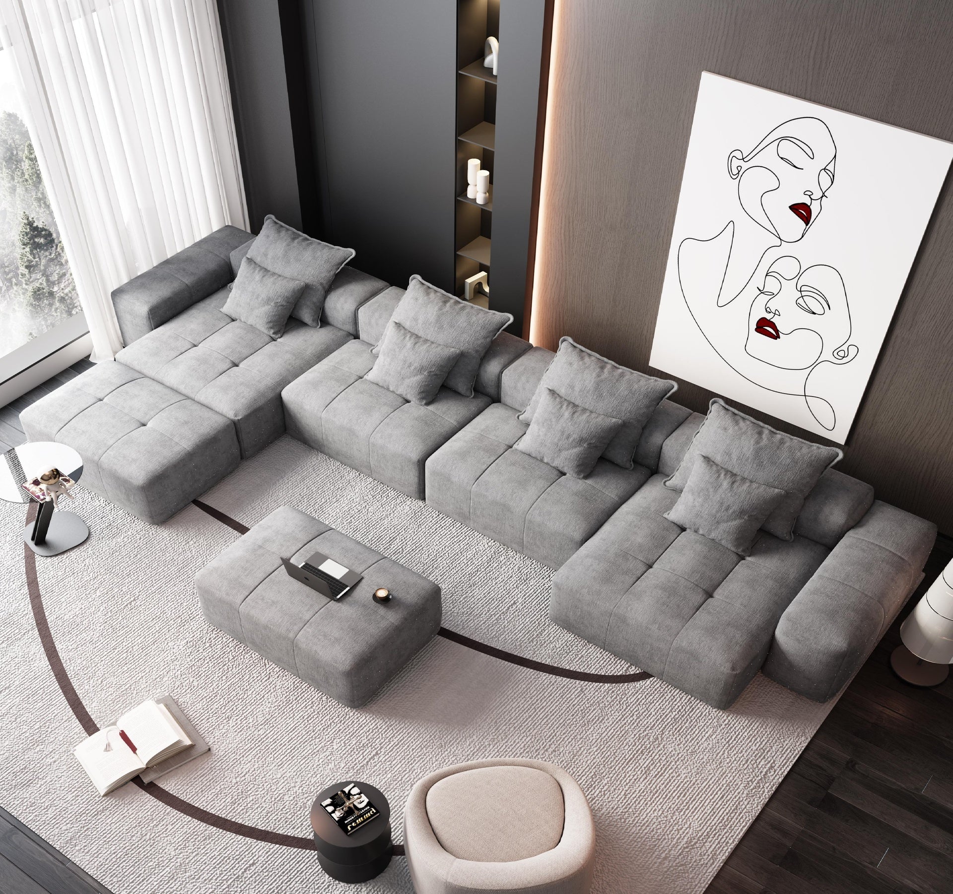 Modern Oversized Modular Sectional Sofa,Sparkling Chenille Fabric Soft Cushion Sofa with 8 Pillows,8 PCS DIY Combination Tufted Sofa,No Assembly Required,GREY
