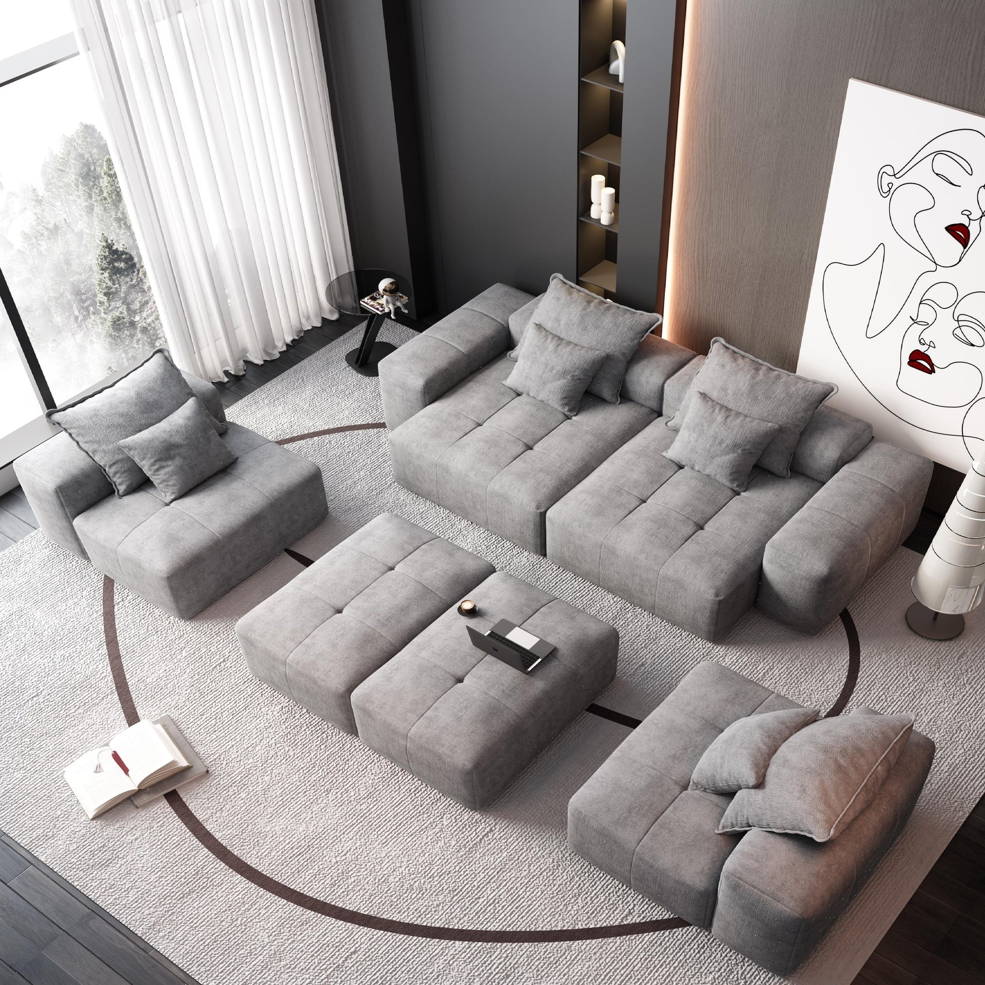 Modern Oversized Modular Sectional Sofa,Sparkling Chenille Fabric Soft Cushion Sofa with 8 Pillows,8 PCS DIY Combination Tufted Sofa,No Assembly Required,GREY